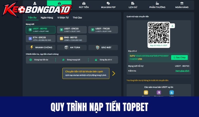 nap tien topbet Quy trình nạp tiền Topbet nhanh chóng, thuận tiện